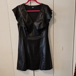 GAP Black Faux Leather Dress with Ruffle Detail, Size 14